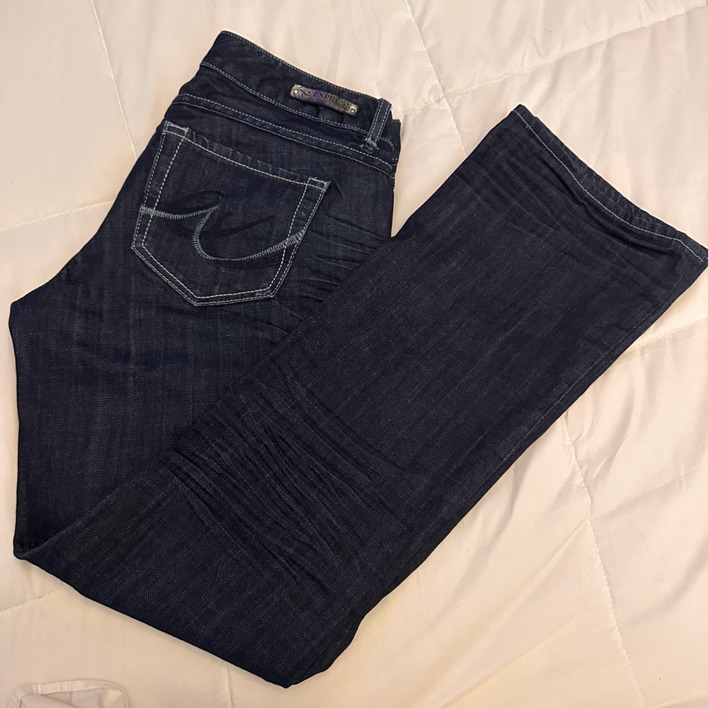 Express curvy boot leg mid rise dark denim jeans women’s size 8R